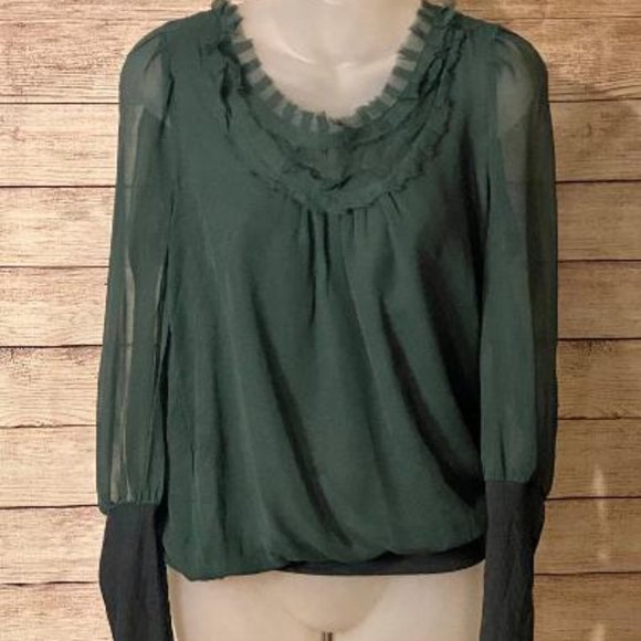 Anthropologie Tops - Maeve by Anthropologie Green Ruffle Neck Blouse Size Medium